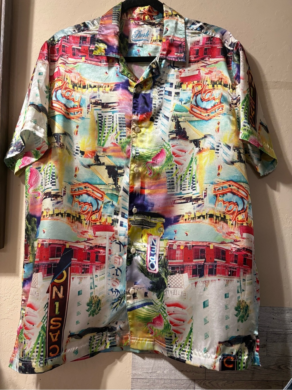 fresh Vintage Retro Vibe Tropical & Cityscape Print Short-Sleeve